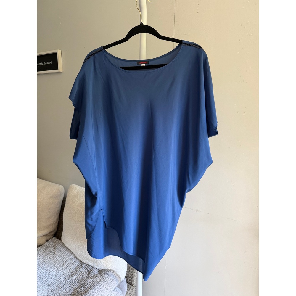 Johnny Was Tunic Top Womens S/M Blue Good Silk Blend Asymmetrical Boho R22721